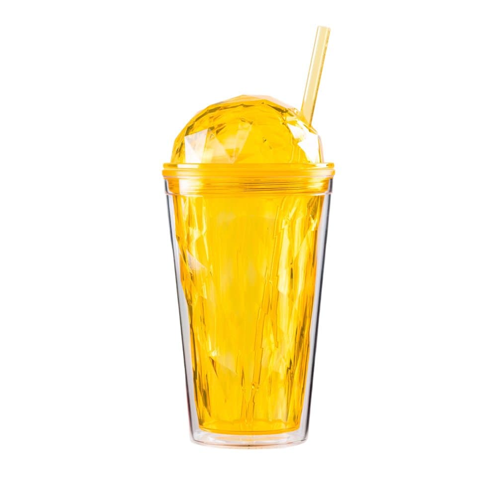 4SGM BO1700022 Bewaltz Diamond Crystal Double Wall to Go Cold Cup Tumbler with Straw Bpa Free 16 oz, Vacuum Insulated Travel Mug, Yellow, Multi