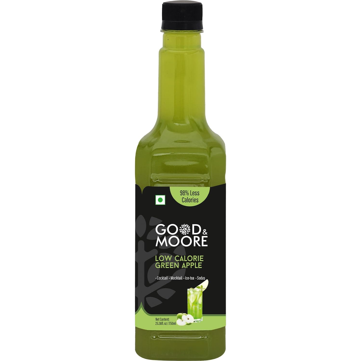 GOOD&MOORE Low Calorie Green Apple Syrup | For Cocktail,Mocktail,Sodas,Ice-Teas,Juices,Beverages And More |Upto 98% Less Calories | Concentrated Syrup | Ready To Mix | Premium Liquid Syrup |25.36 fl.oz/ 750ml | Perfect for gifting at Diwali, Thanksgiving and Christmas | Festive Gifts