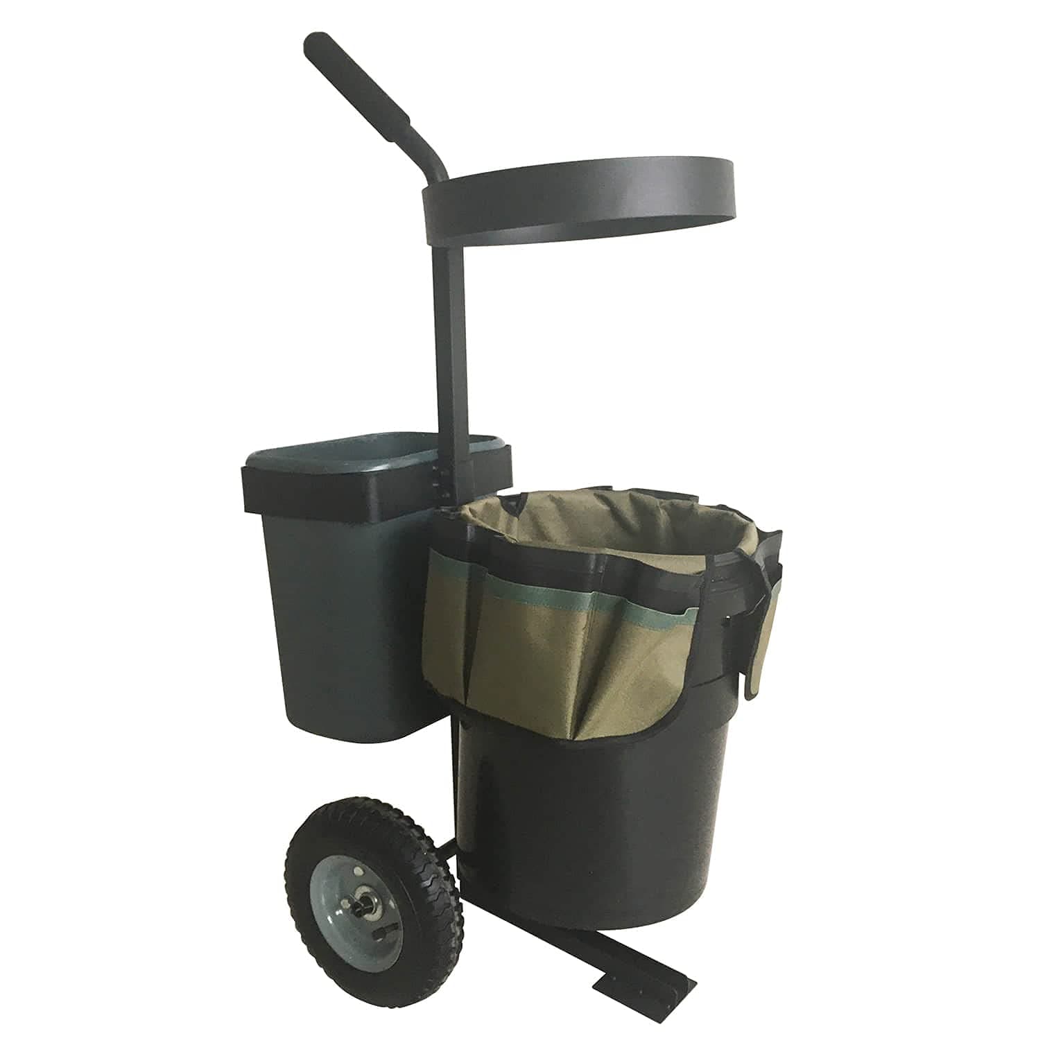ForceCar Heavy Duty Garden Lawn Wheeled Cart Trolley Mobile Gardening Rolling Transport Storage Steel Yard Caddy with 5 Gallon Bucket