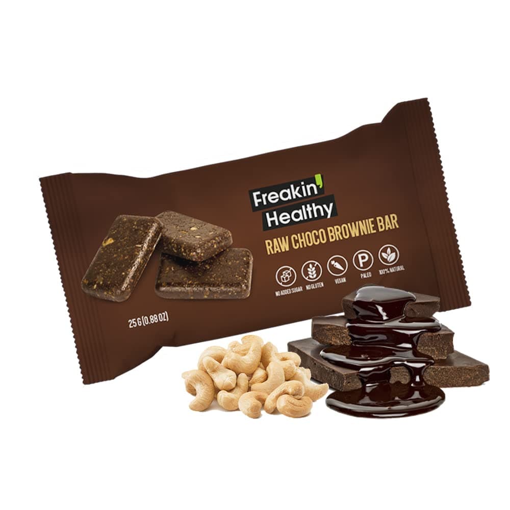 Freakin Healthy Raw Choco Brownie Bar 25g – Dark Chocolate Coated Snack, Energy Booster, Plant Based Ingredients