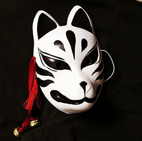 Full Face Hand Painted PVC All Black Pattern Japanese Style Cosplay Fox Mask