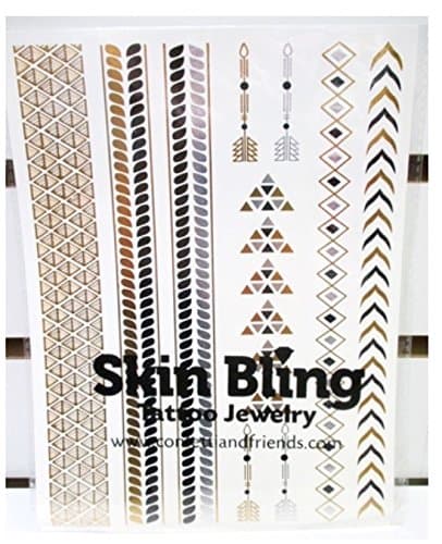 Gold, Silver & Black Temporary Bling Metallic Tattoos, Like Flash Tats -Style 17- 1 Sheet