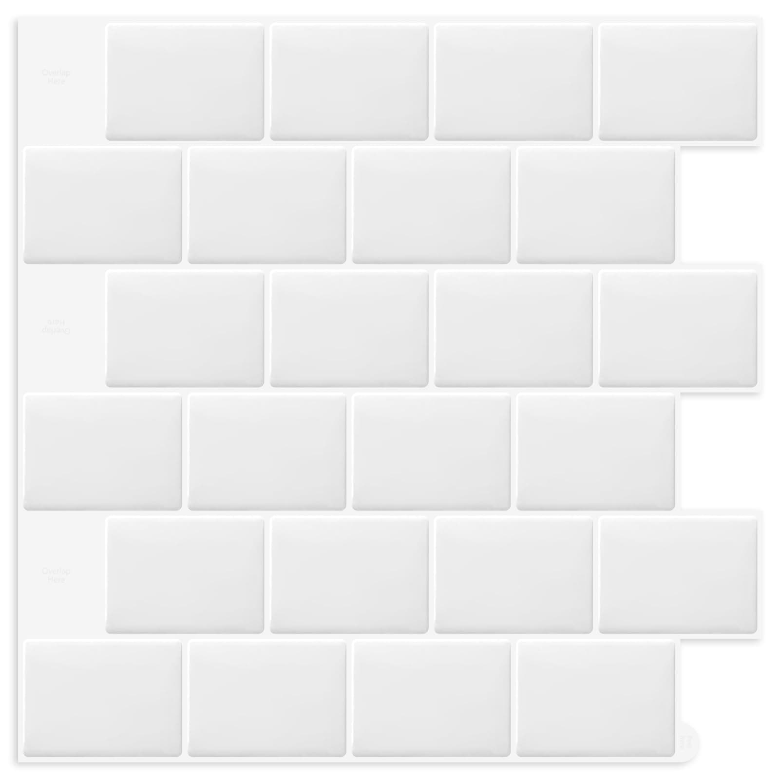 Peel and Stick Subway Tile Backsplash Self Adhesive Brick Sticky Stickers for Kitchen Bathroom Wall,White (10-Sheet,12"×12")ClimatePartner certified