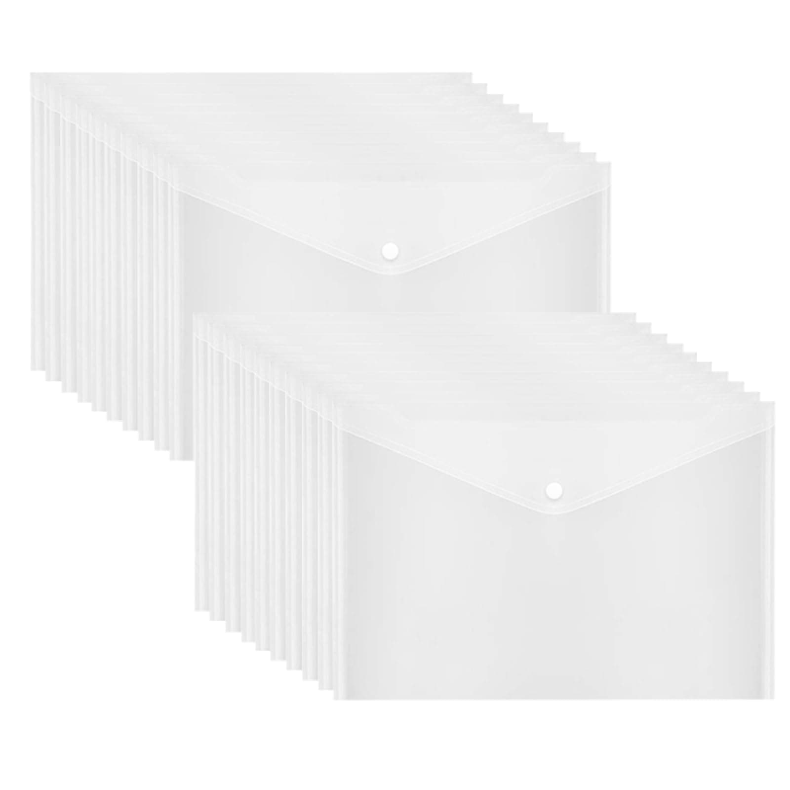 20pcs Plastic Envelopes with Button Snap Closure, Clear Poly Folders for Documents, Letter Size, A4 Size, for School and Office Supplies