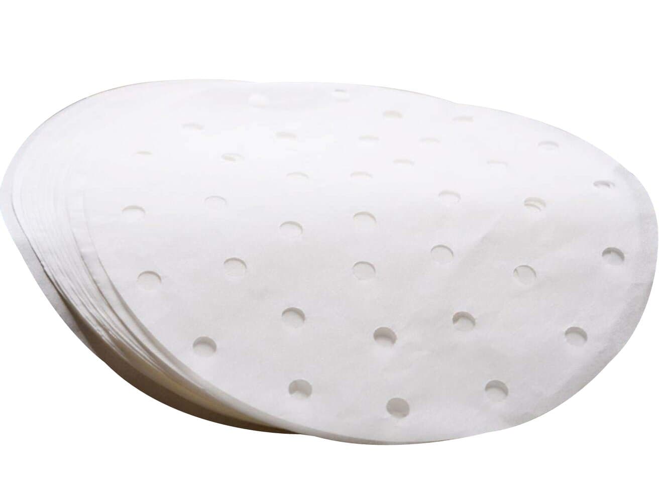 Perforated Parchment Bamboo Steamer Paper Liners- Round, 100 Count, Perfect for Air Fryer, Steaming Basket (10 inch)