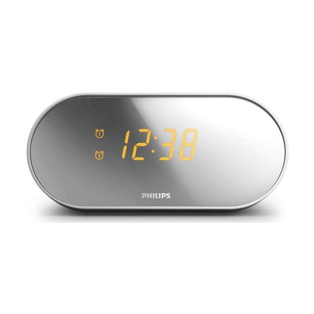 Philips Audio AJ2000/12 Clock Radio with Mirror Finish - White/Grey