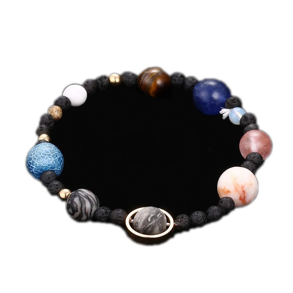 GiwotuWomens New Handmade Solar System Bracelet Universe Galaxy the Eight Planets Star Natural Stone Bead Bracelets Bangles