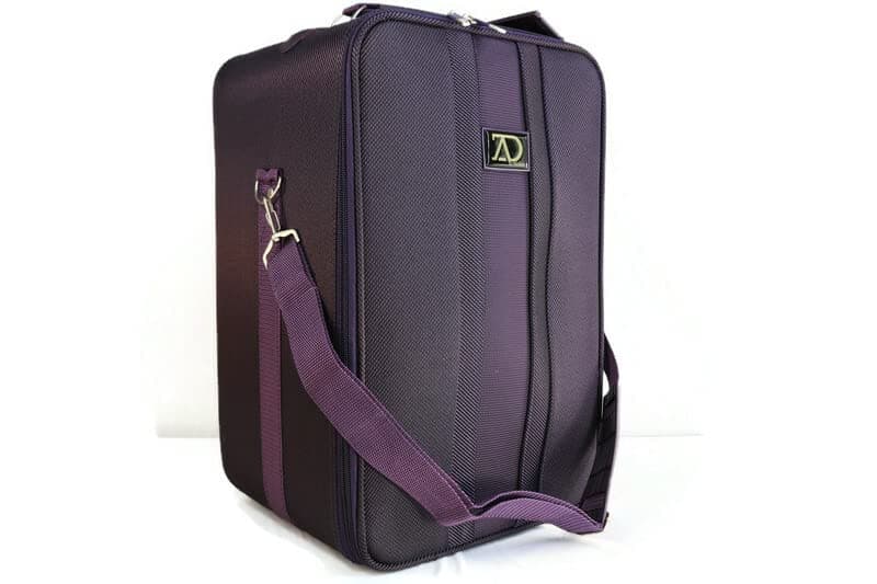 Large Wig Travel Box with Top Handle, Shoulder Strap & Double Zipper, Carrying Case with Removable Head-Holding Base -Black & Purple