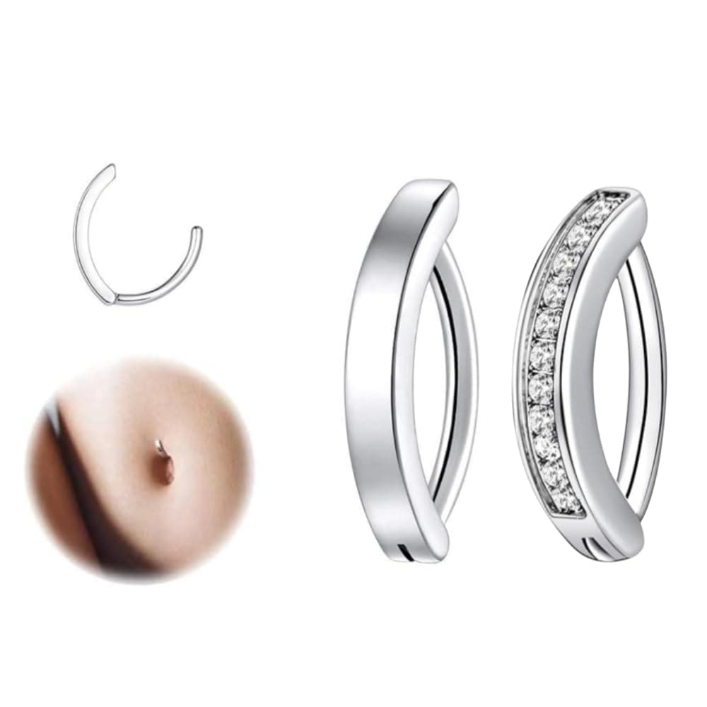Belly Button Ring,316L Stainless Steel Belly Button Rings Belly Barbell Piercing Navel Barbell Body Jewelry 2PCS color - silver.