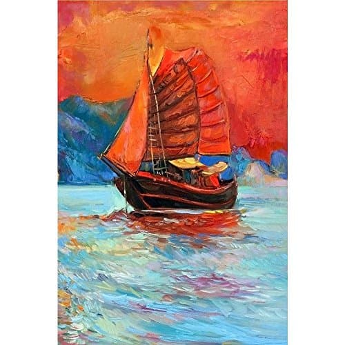 ArtzFolio Artwork of Chinese Sailing Ship & Cliffs Unframed Paper Poster 12inch x 18inch (30.5cms x 45.7cms)