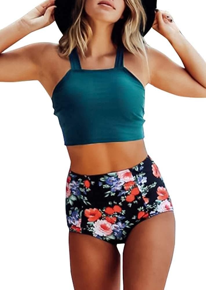 Avanova Women's Halter Ruffle High Waisted Bikini Two Piece Swimsuits Bathing Suits