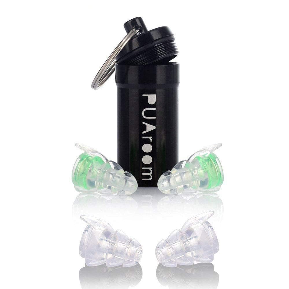PUAroom SleepingPro&MusicPro&MotoPro Noise Cancelling Ear Plugs, 2 Pairs Reusable Earplugs with Aluminium Carrier,Ideal for Musicians,Concert, Festival, Club, Drummer, DJ, Motorcycles, Travel (Green)