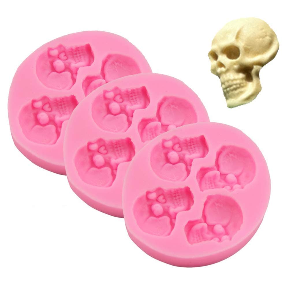 Chocolate Candy Molds, Halloween Skulls Silicone, Fondant Mold for Cake Decoration Wedding Party Supplies Set of 3