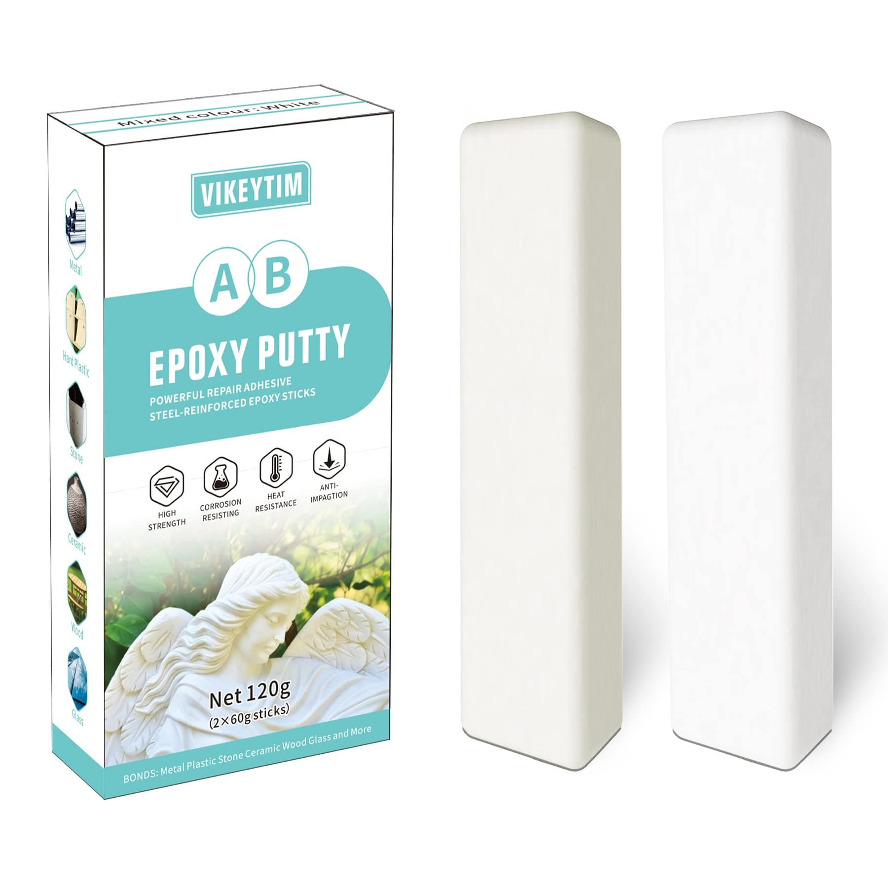 2 Component Adhesive Plastic, 120 g Epoxy Modelling Clay Bonding and Repair of Plastic, Ceramic, Acrylic, Metal, Stone, Wood, Glass, Heat and Water Resistant (White)