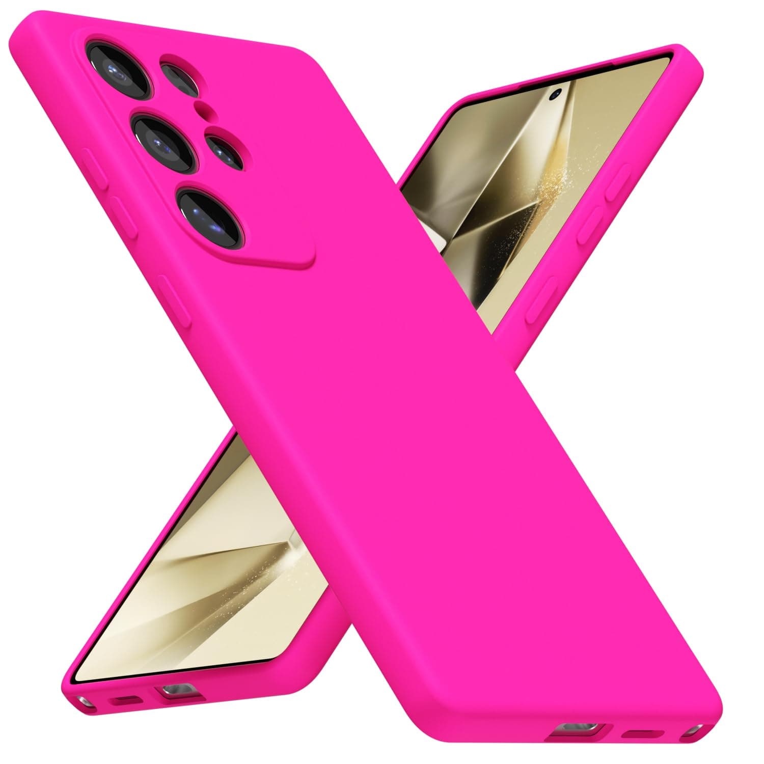 for Samsung Galaxy S25 Ultra Phone Case Silicone, Fluorescent Neon Hot Pink Bright Color Matte TPU, Minimalist Ultra Thin Slim Soft Rubber Gel Girly Cute Case for Women Men, Camera Cover