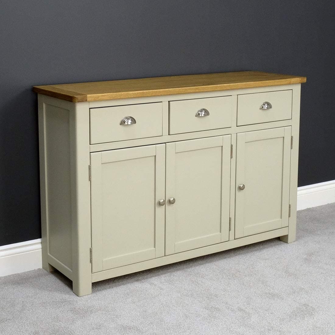 Aspen Painted Oak Sage / Large Grey 3 Door 3 Drawer Sideboard / Dresser Base