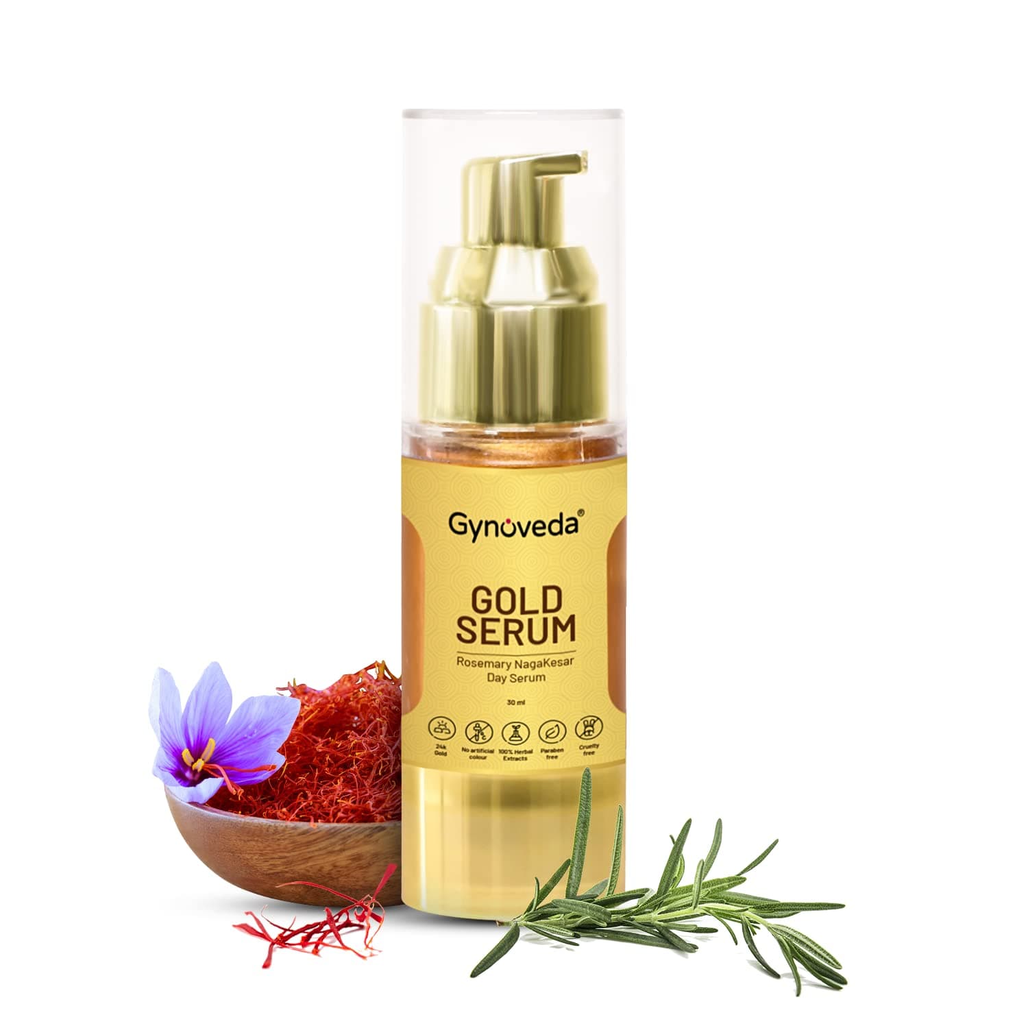 Gynoveda 24K Gold Face Serum For Skin Brightening With Kesar & Rosemary | Facial Like Glow | Ayurvedic Alternative For Rose Gold Facial Kit For Women, Saffron Cream, Gold Bleach (Pack of 1)