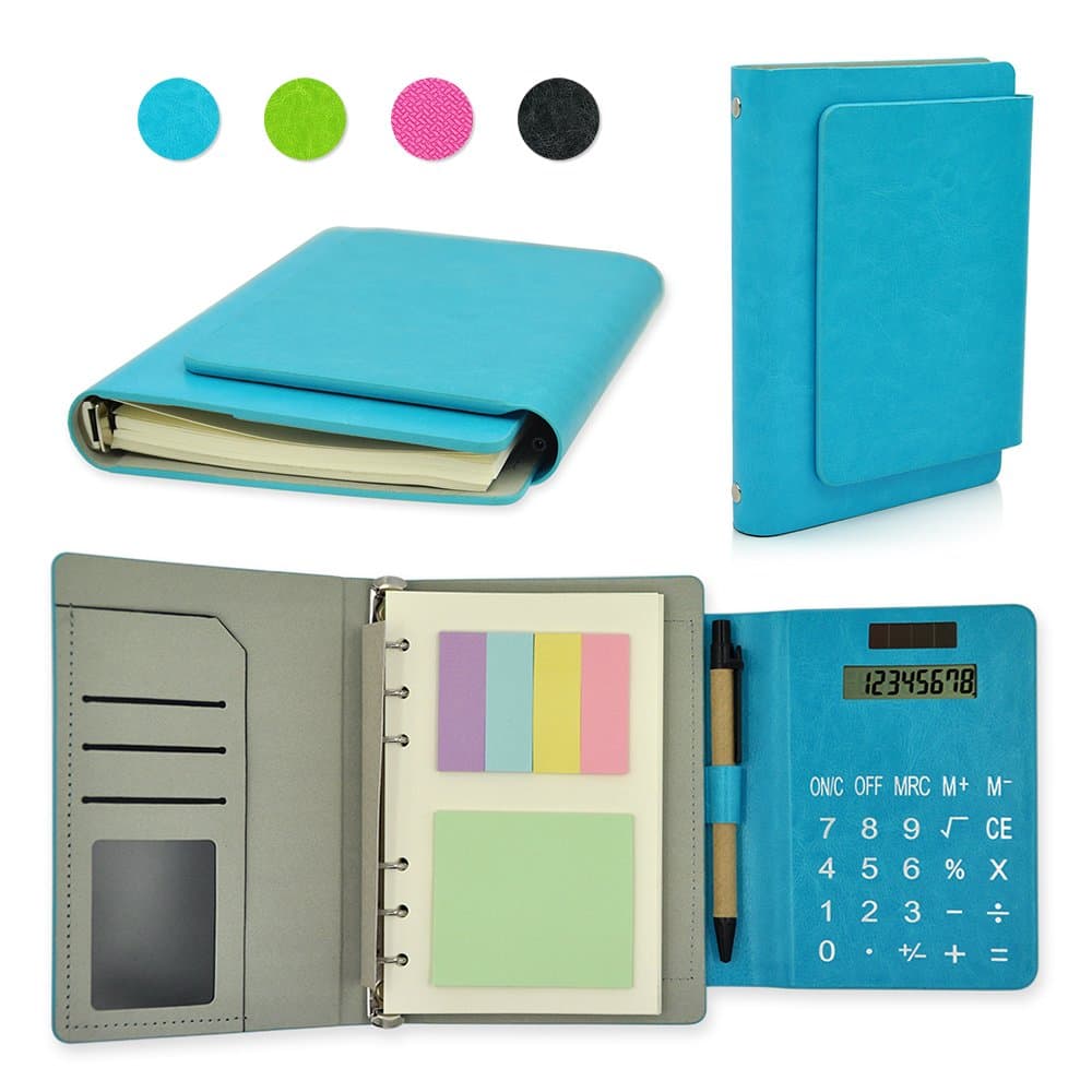 2017 PU Leather 6 Ring Binder Executive Personal Organisers Business Multifunction Ruled Notebook with Solar Power Calculators and Card Slot 7"(7 1/4"x5 1/2"x1 1/4")