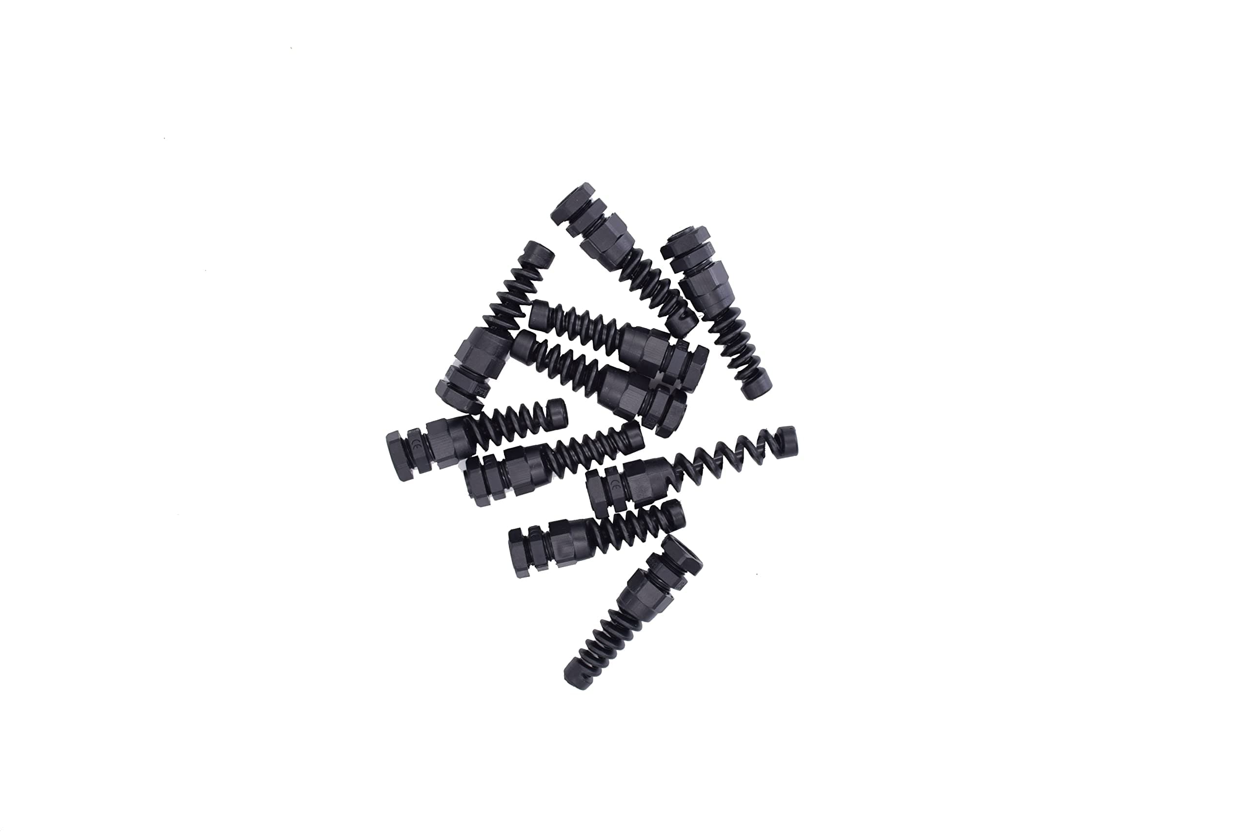 10pcs IP68 Waterproof M12 PG7 Plastic Cable Gland Connector Plastic Flex Spiral Strain Relief Protector with Rubber Washer for 3.5-6mm Wire Thread