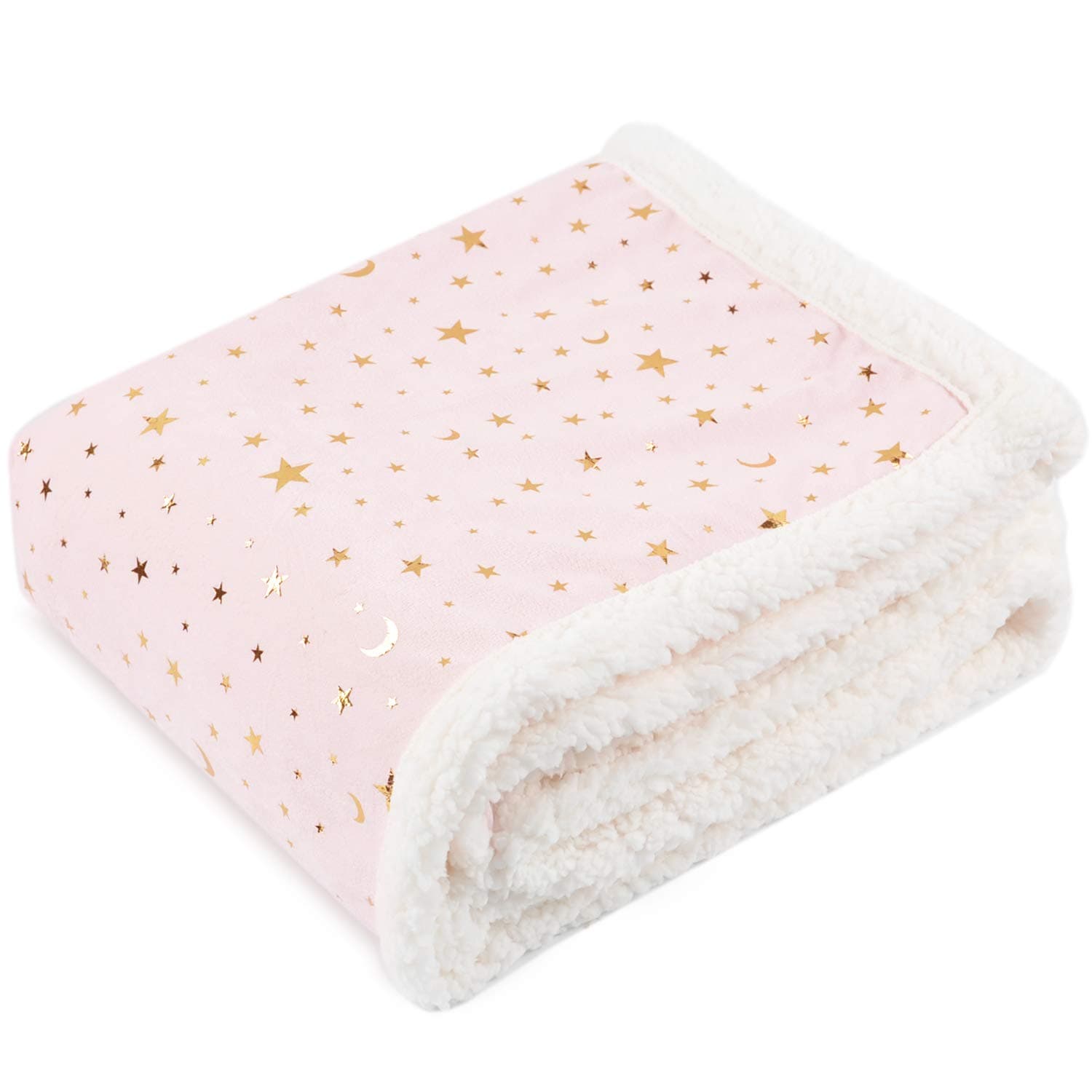 HOMRITAR Sherpa Fleece Blanket for Young Girls Super Soft Warm Ultra Luxurious Throw Blanket for Children Teens or Adult Minky Blanket with Sherpa Plush Backing (50 x 60 Inch, Lovely Pink Star)