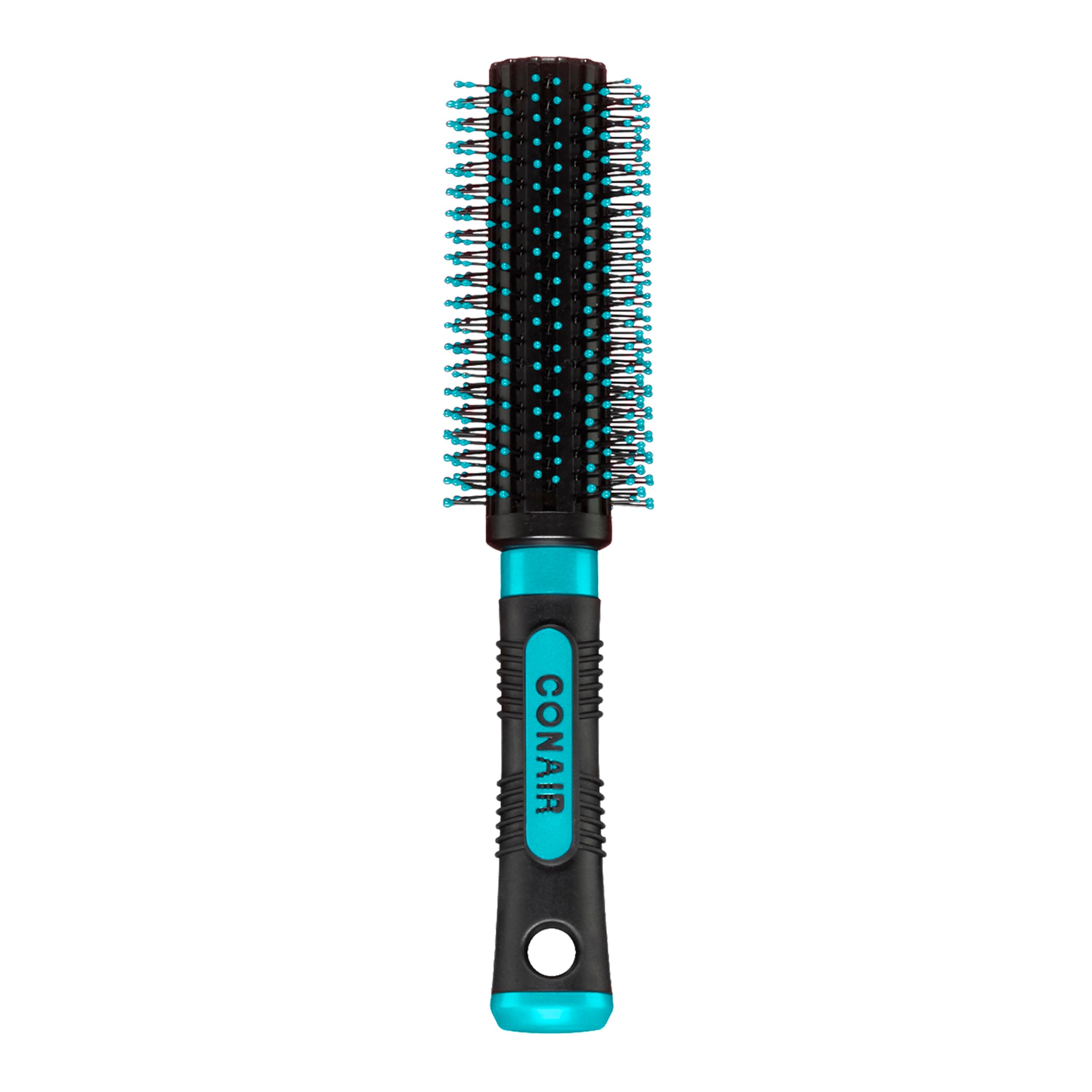 Conair Grip & Style Round Brush, Nylon Bristle Hair Brush for Blowout Styling, Ideal for Coarse, Curly, Wavy Hair, Teal