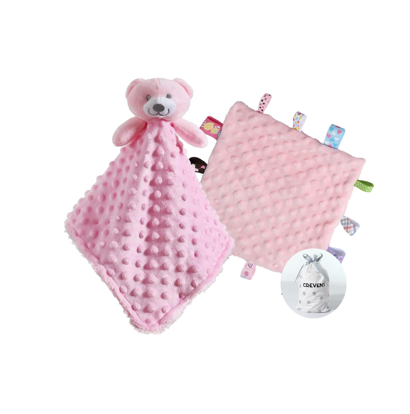 CREVENT Soft, Safe, Fluffy Baby Comforter Blanket with Animal Face for Girls and Boys, Great Gifts for Birthday, Baby Shower (Pink Bear and Pendant)