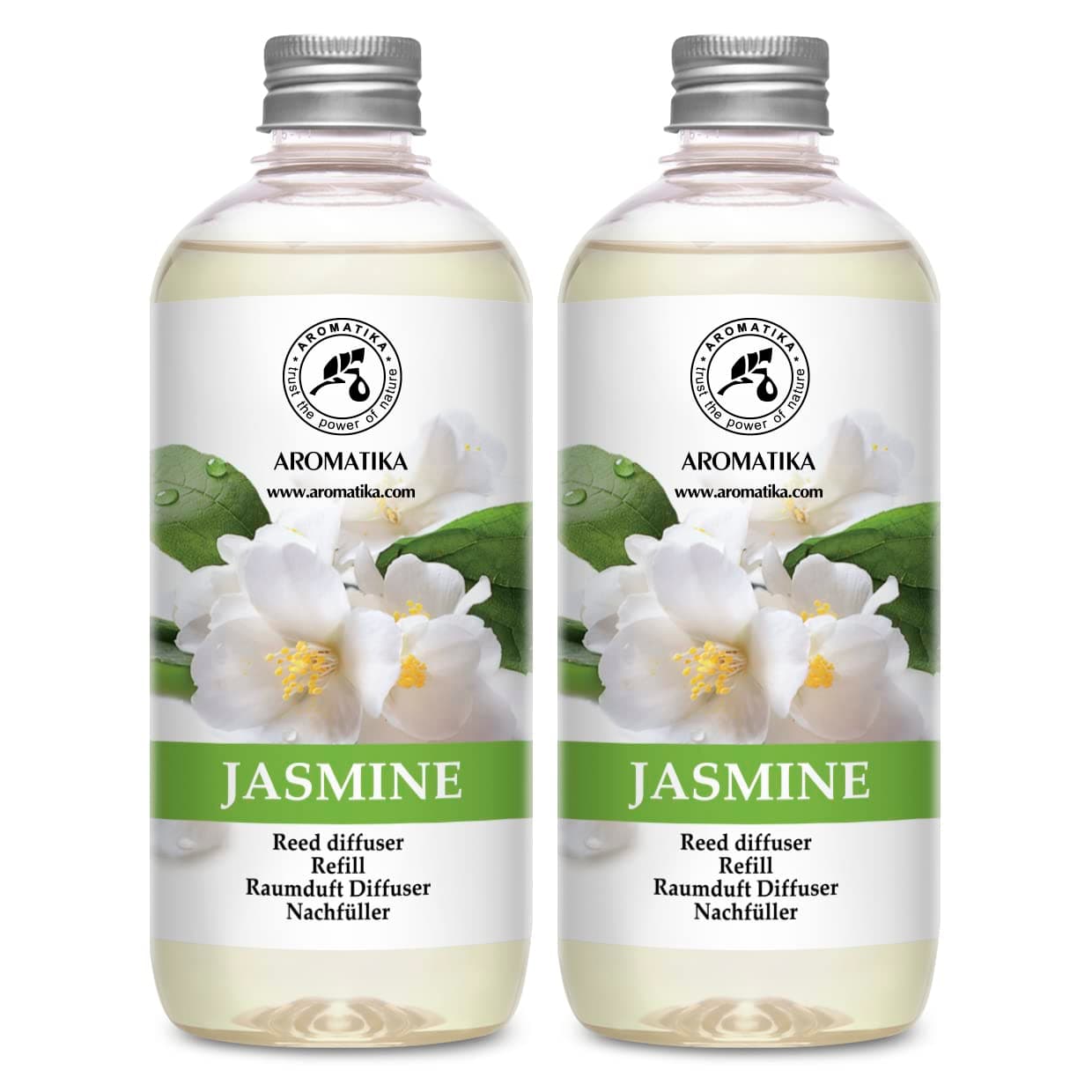 Reed Diffuser Refill With Jasmine Essential Oil 34 Fl Oz - 2x500ml - Fragrance Oil - Room Freshener - Floral Fragrance - Fresh and Long Lasting