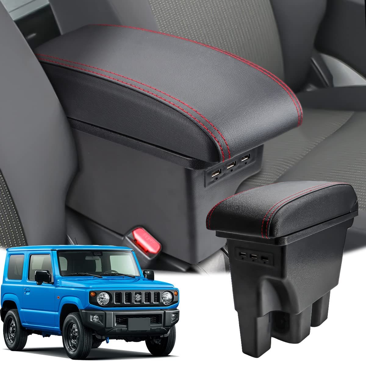 MARCHFA Armrest Storage Box Custom Compatible for Jimny 2019-2021 2022 2023 JB64 JB74 Armrest Box with USB Charging Port