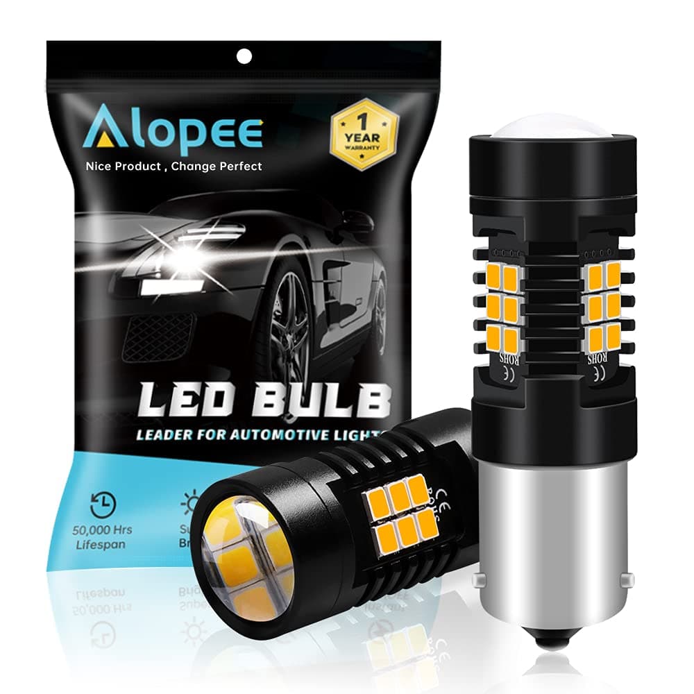 Alopee- 9V-30V DC 7507 LED Bulb Amber Yellow Super Bright BAU15S Bulb Replacement for 5009 PY21W 12496 LED Turn Signal Bulb Blinker Lights, 21PCS 2835 Chips, Non Polarity, Pack of 2