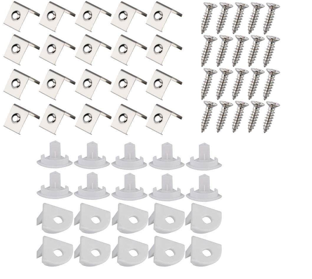 20PCS Metal Mounting Clips and End Caps with Screws for StarlandLed V Shape LED Aluminum Channel (For Asin "B01LL3S006""B01MCX0N15" "B01MXERWHZ")