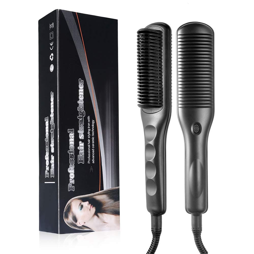 ELEGANLIFE Hair Straightener Brush Ceramic Heating Hair Straightening Comb with Anti-Scald,30S Fast Ceramic Heating,3 Heat Levels,Auto Shut Off,Portable Straightening Comb for Home,Travel&Salon