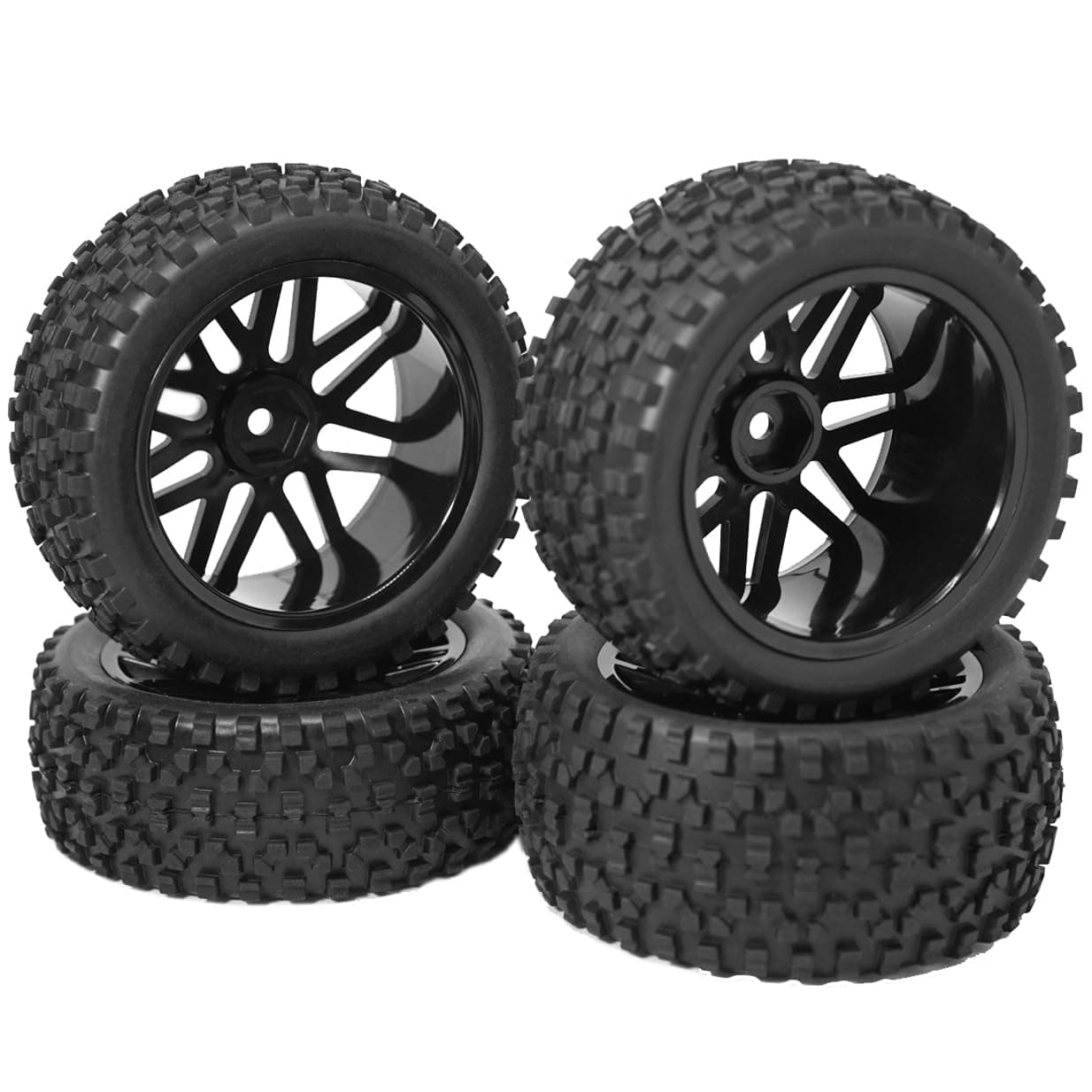 OD 88mm/3.46"12mm Hex Wheel Rims Rubber Tires with Sponge Replacement for 1/10 RC Off-Road Buggy Car,Black