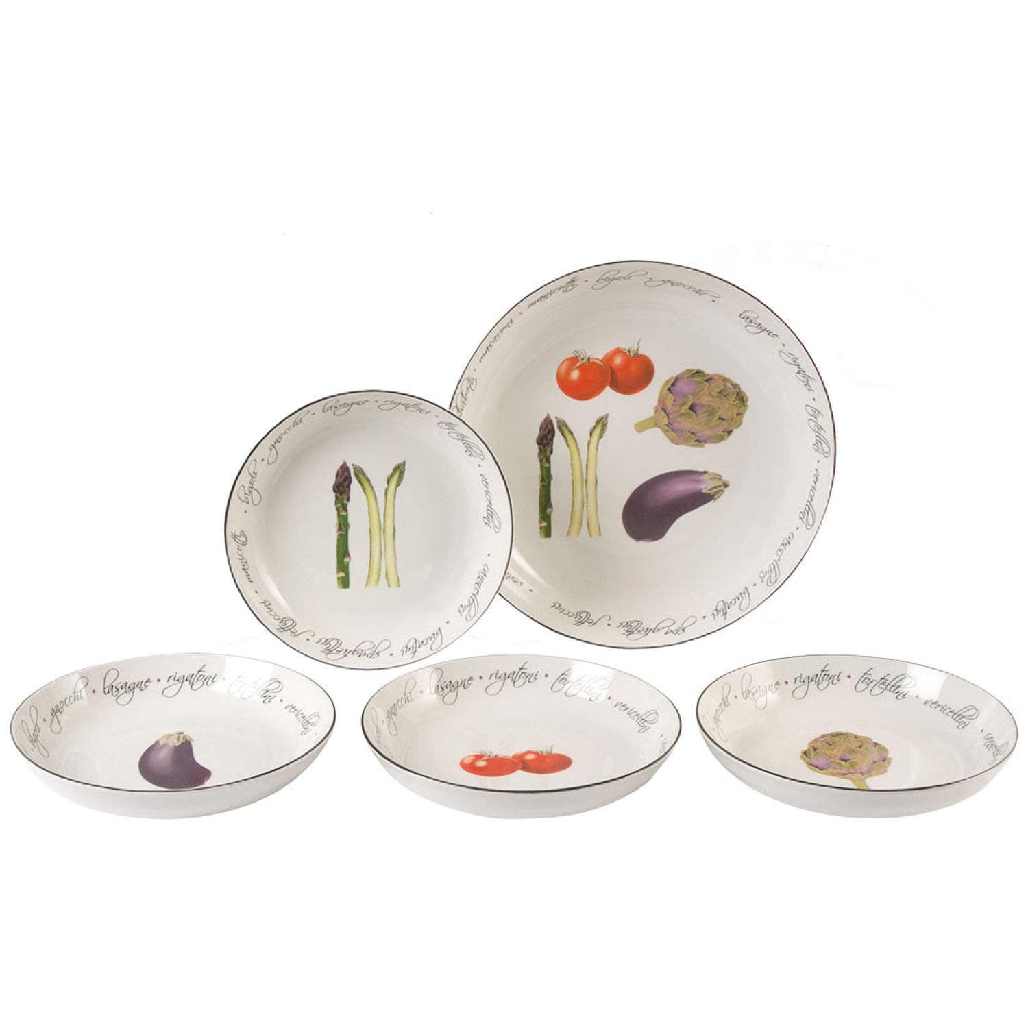 Pasta Collection, 5-Piece Alfresco Pasta Plates Set, White