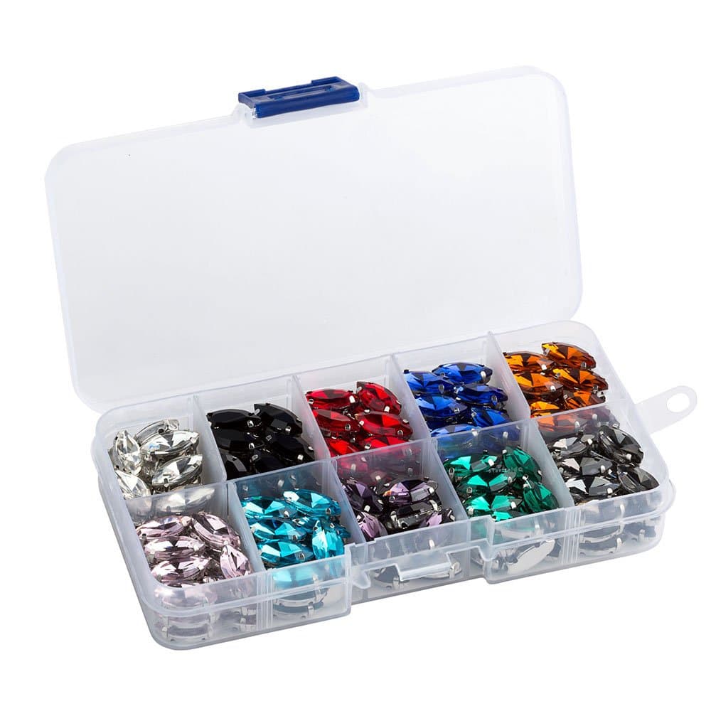 200Pcs Sew on Navette Rhinestone Marquise Rhinestone Sew Multi Color Horse Eye Shape Loose Stone Crystal Gems for Clothes Crafts Shoes