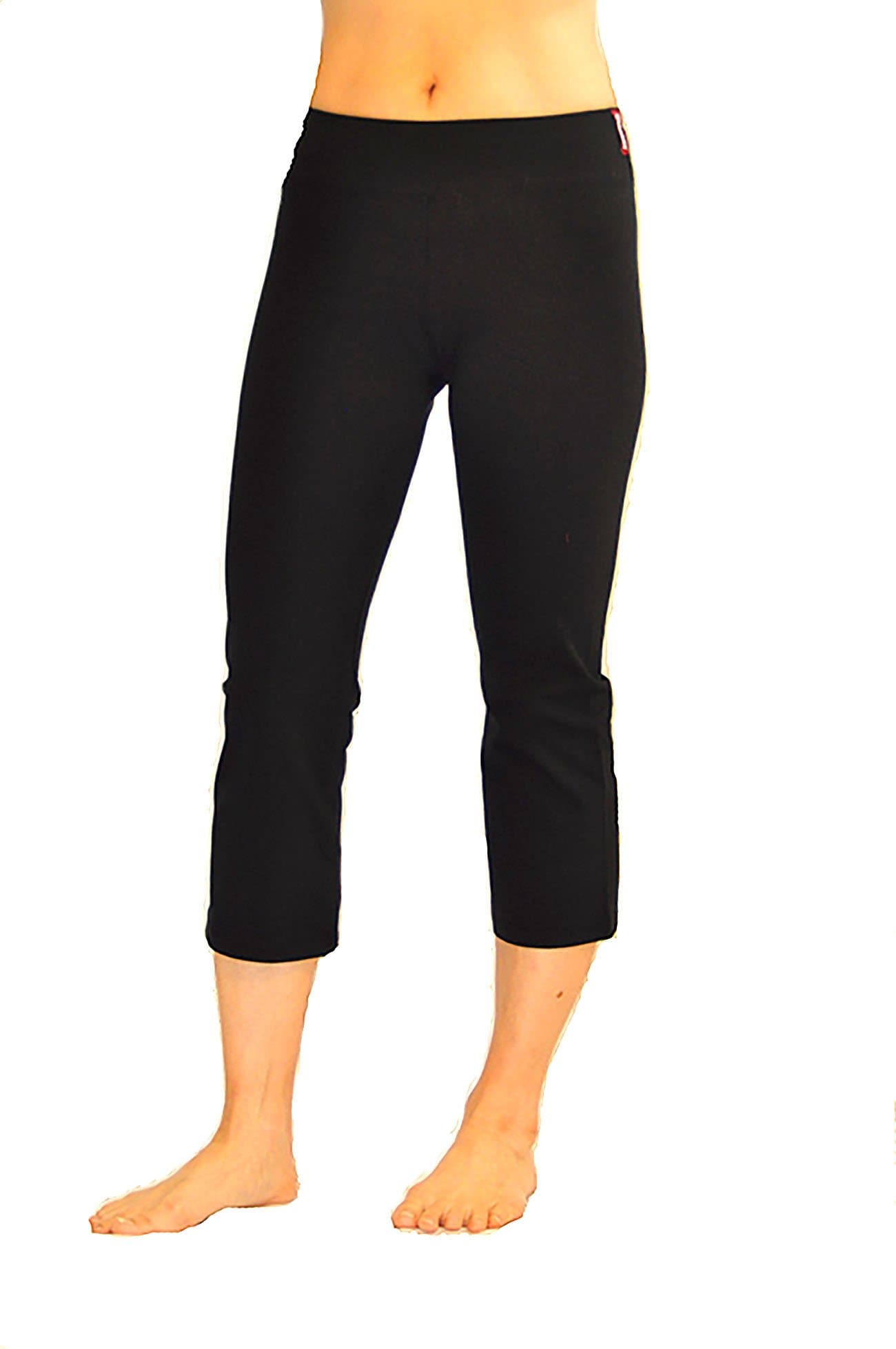 CLARANY Women's Capri Waistband Combed Cotton Spandex Yoga Pants (Large, Black)