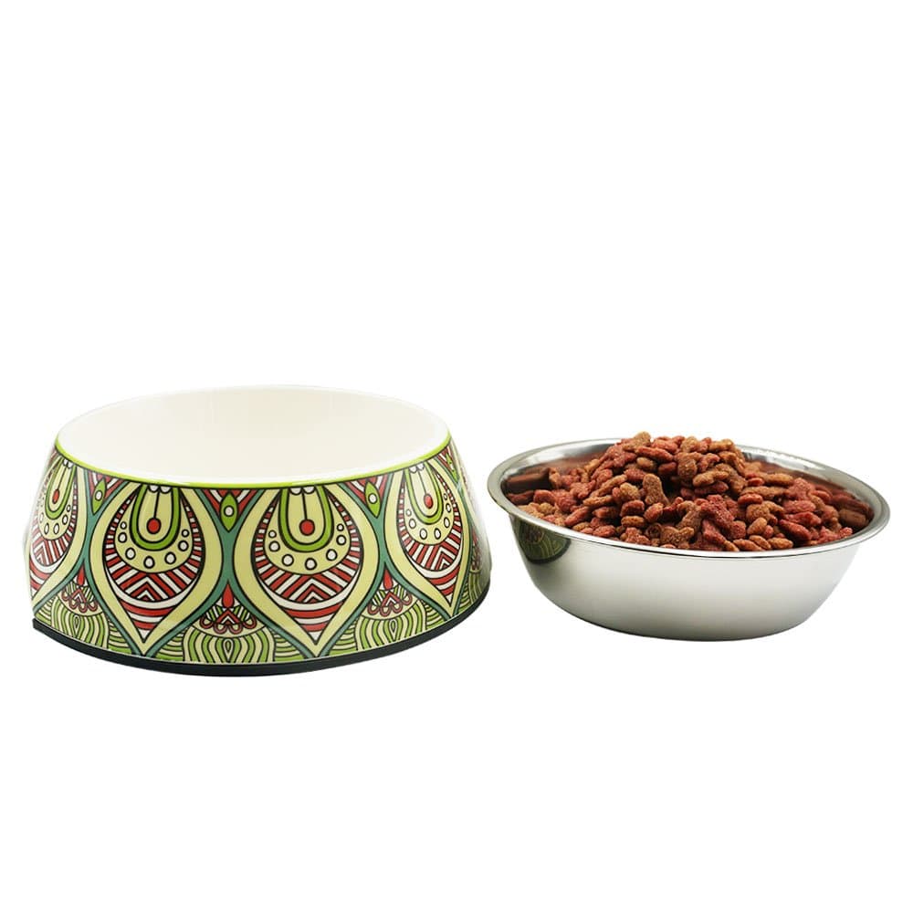 Pattern Pet Bowl Widen Anti-slip Non-tip Rubber Cat Dog Kitten Puppy Food Water Feeder Dish (Egyptian style, M)