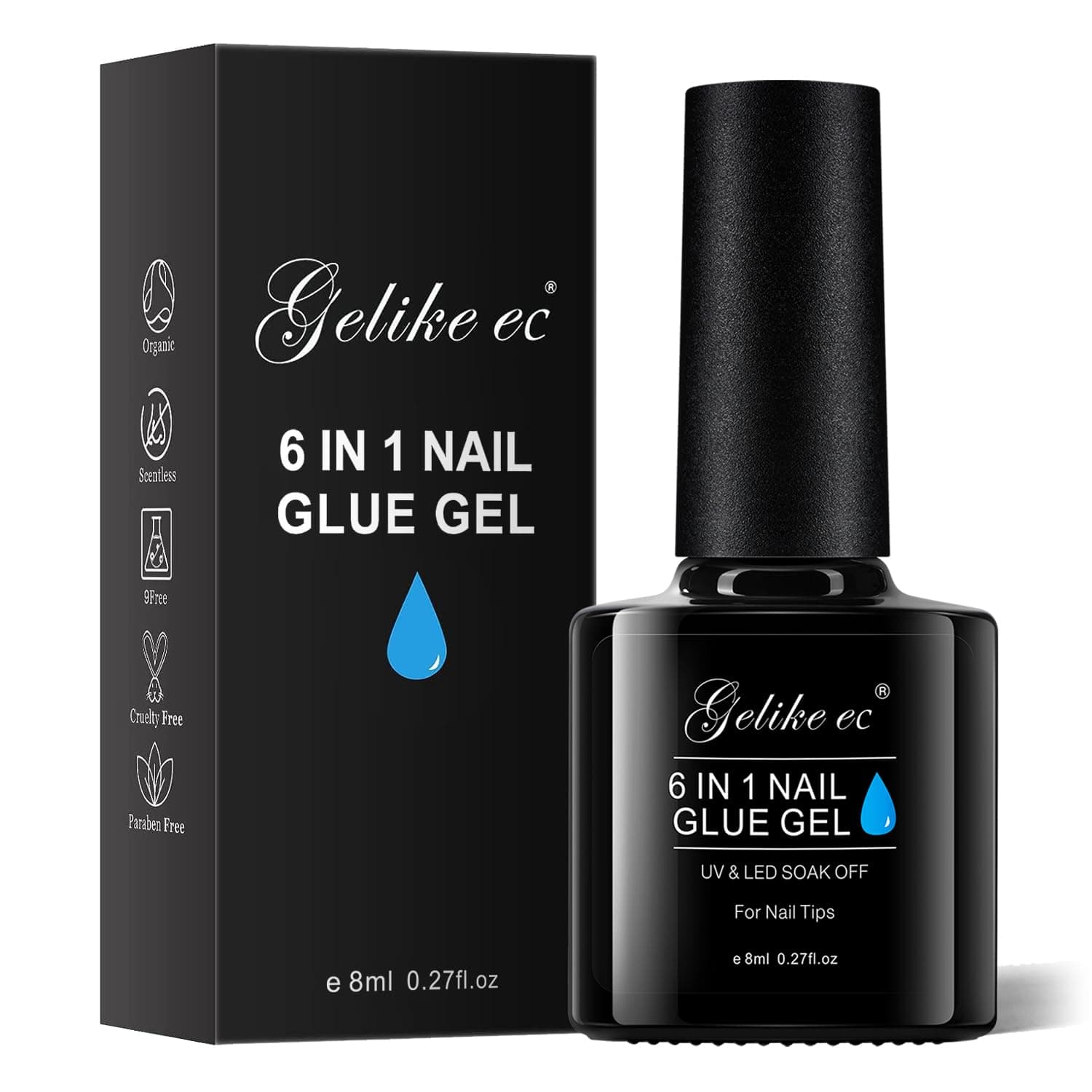UV Gel Nail Glue for Press On Nails: 6 in 1 Strong UV Nail Glue for Nail Tips and Acrylic Fake Nail - Long Lasting 28 Days Quick Dry - Beginner Friendly DIY for Home Salon