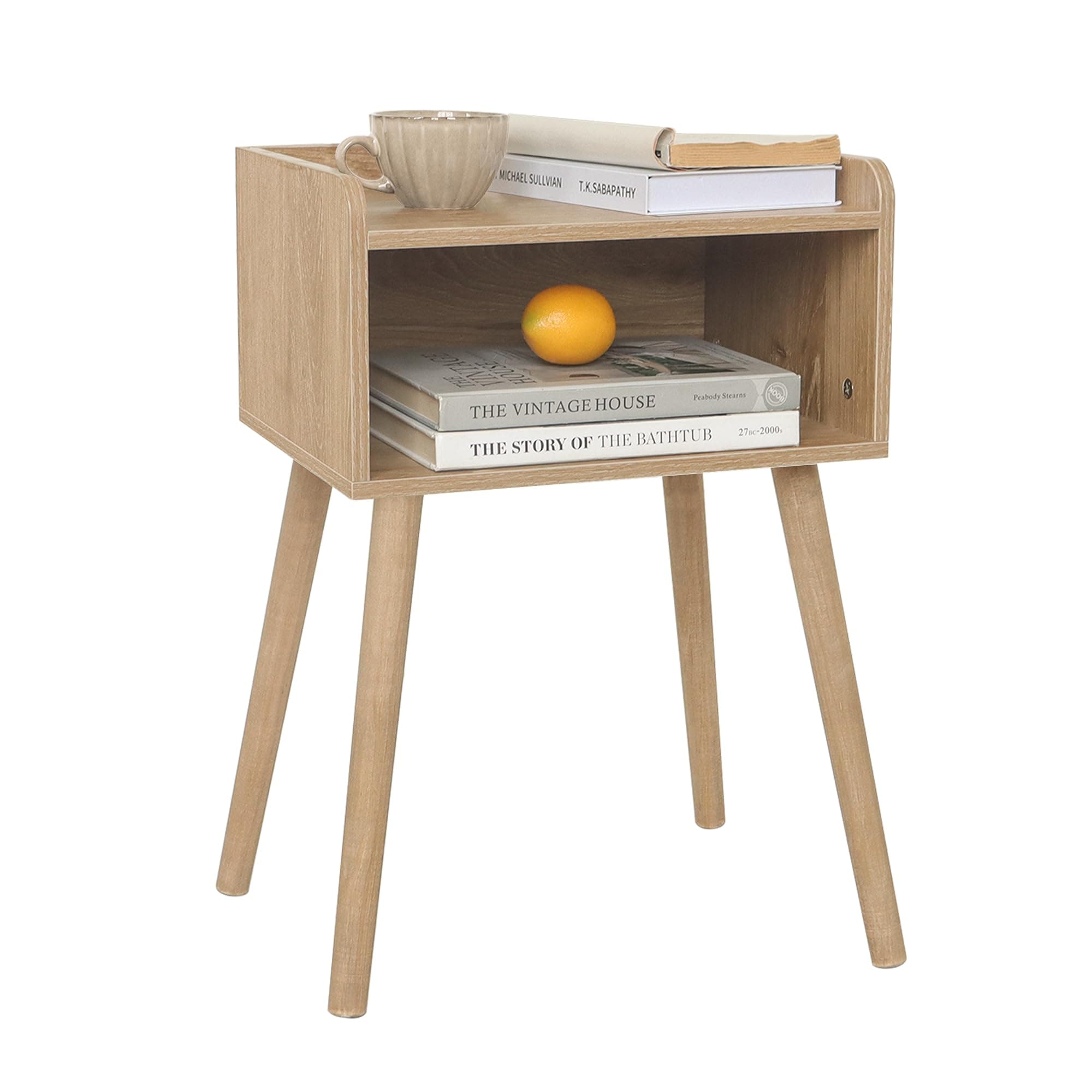 MaxSmeo Nightstand, Mid Century Modern Side Table Bedroom with Storage, Small End Bedside Table with Solid Wood Legs for Living Room, Office Small Spaces (Rustic Walnut)