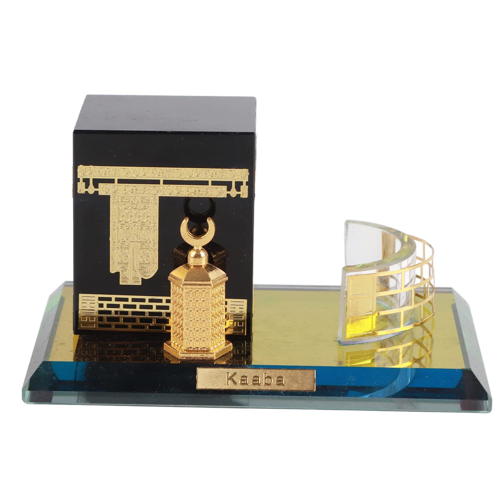 Pssopp 3 Piece Muslim Kaaba Model Crystal Gilded Set Kaaba Replica Model Showpiece Islamic Building for Souvenirs Gifts Home Table Car Decor