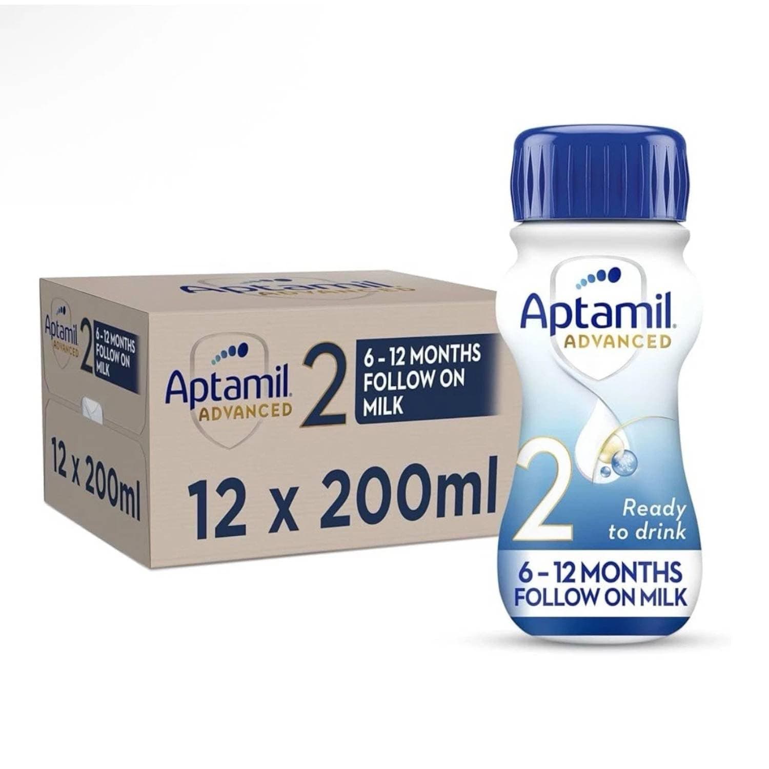 Aptamil Advanced 2 Follow On Baby Milk Ready to Use Liquid Formula 6-12 Months 200 ml (Pack of 12 Bottles)