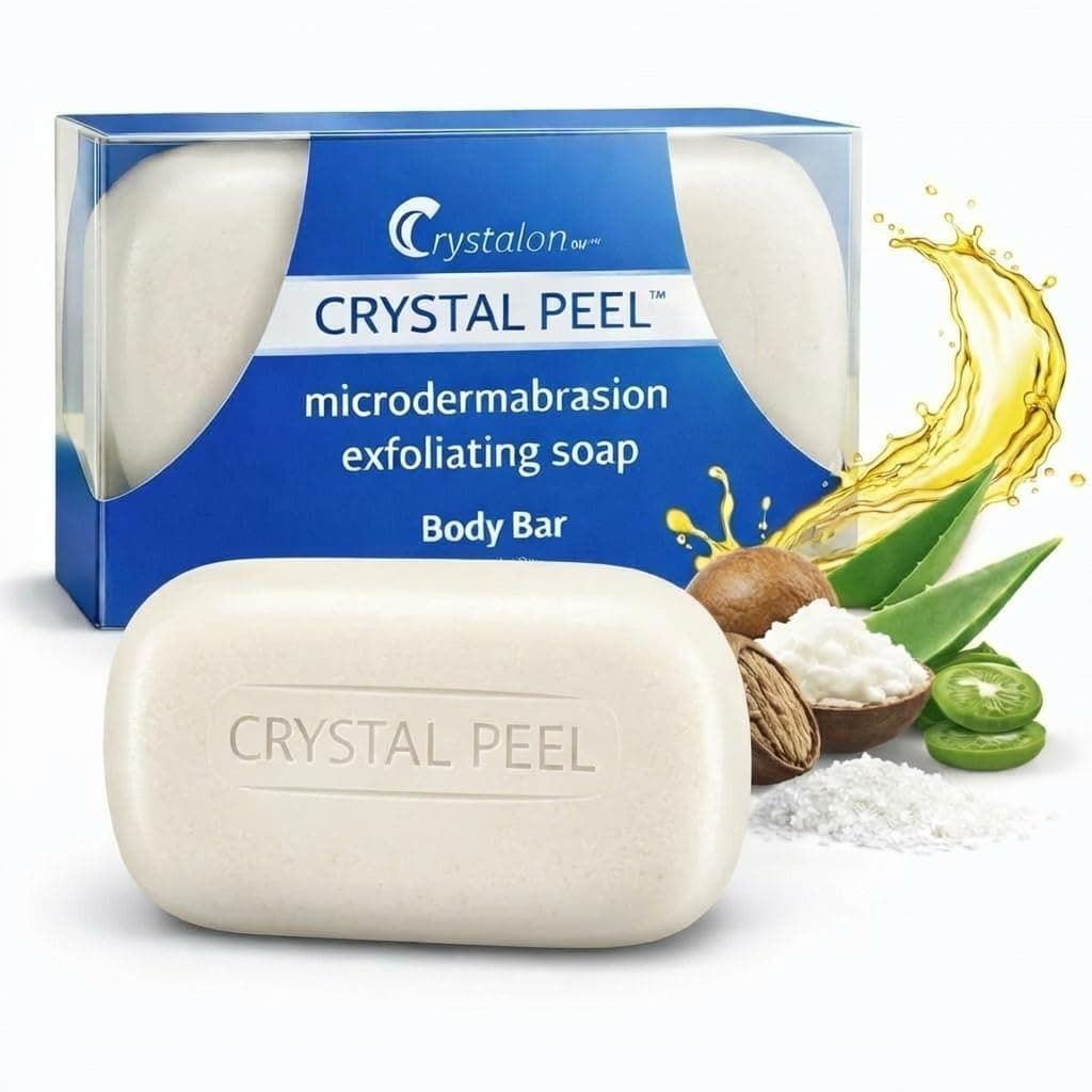 Exfoliating Bar Soap for Men & Women, Crystal Peel Luxury Microdermabrasion Hydrating Exfoliating Body Soap Bar Solid Magnesium Mineral Scrub for Buffing Away Dirt & Oil Smooths Skin, Lemongrass 2.4oz