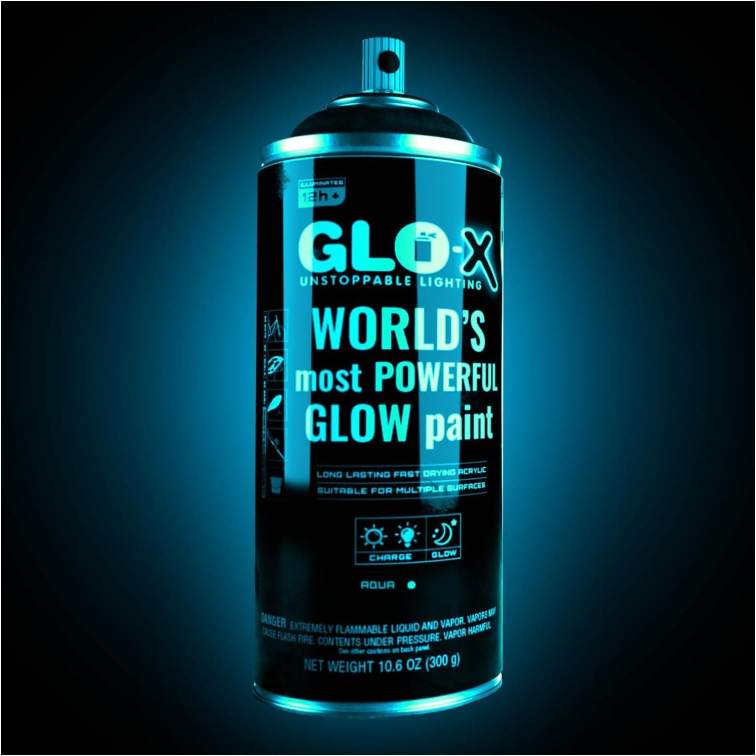 Blue Glow In The Dark Spray Paint (10.6 oz) Clear Spray Paint That Glows Neon Blue In The Dark- Light & Sun Activated - Acrylic