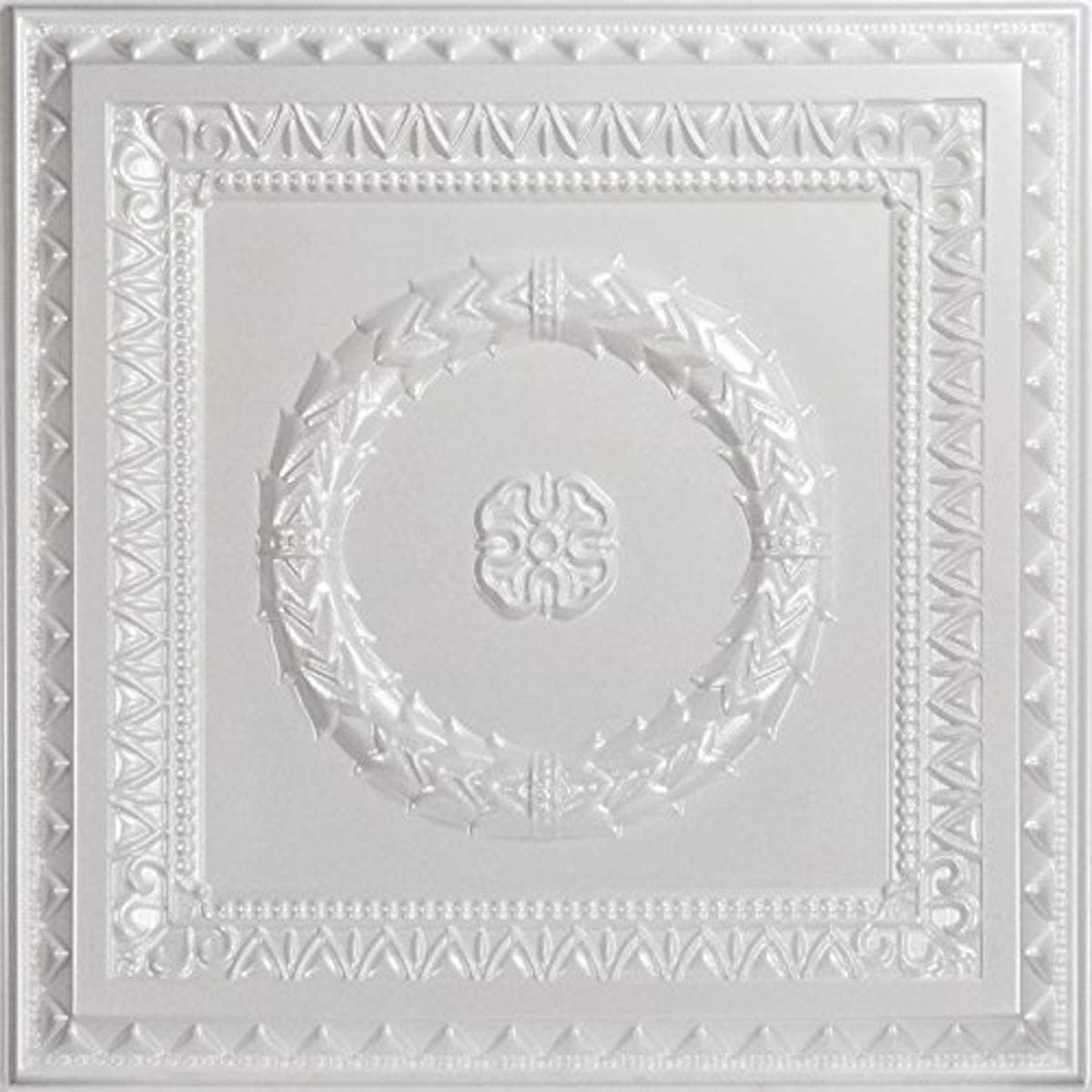Laurel Wreath - Faux Tin Ceiling Tile -White Pearl 25-Pack