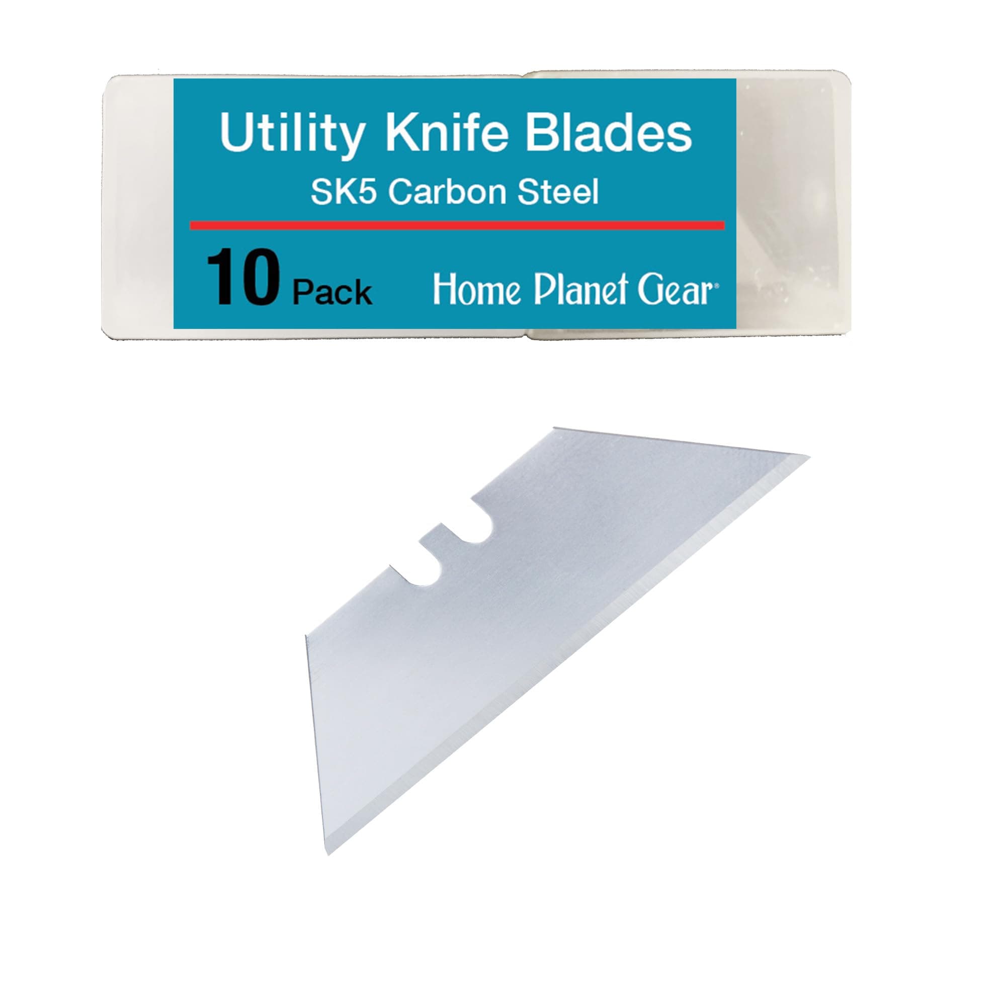 Utility Knife Blades Ten Pack - Box Cutter Blades Refills - 10 Heavy Duty SK5 High Carbon Steel Utility Razor Blade Replacement in Convenient Storage Box - Standard Size - Fits Most Cutters & Knives