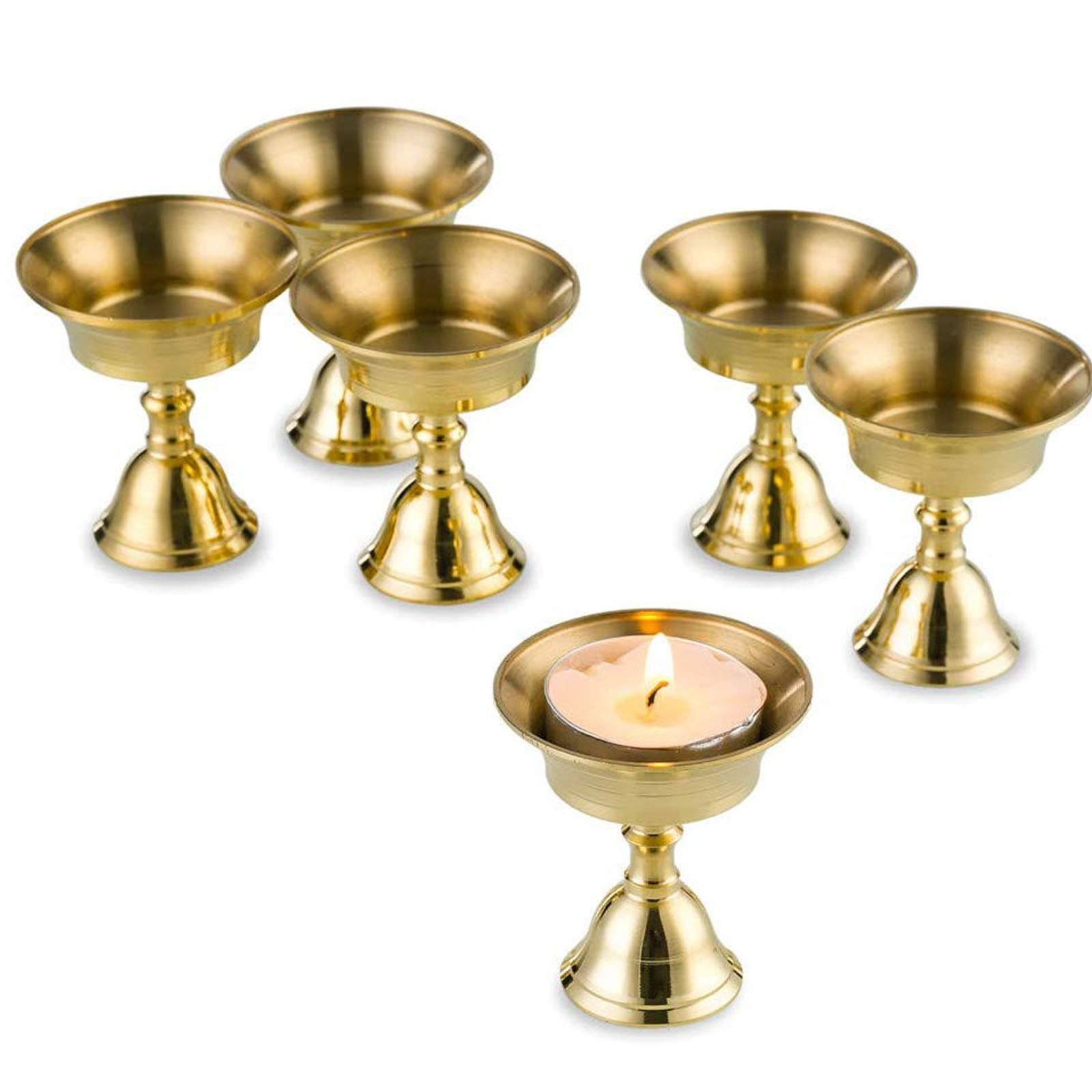 Sziqiqi Ghee Lamp Butter Lamp Holder Golden Cup Candle Holder Tibetan Brass Oil Lamp Buddhist Altar Supplies (Candle Holder 6#)
