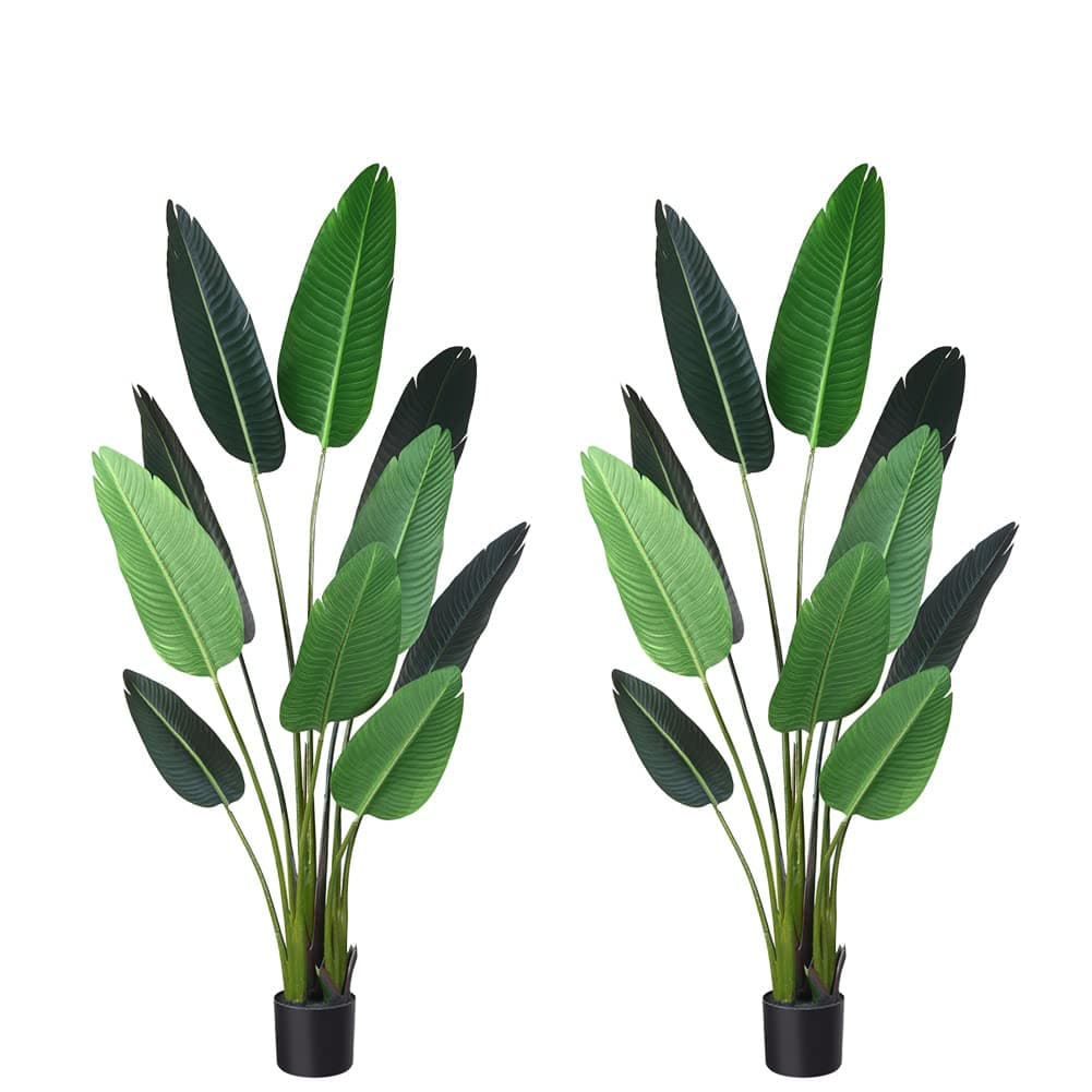 Fopamtri Artificial Bird of Paradise Plant Fake Tropical Palm Tree for Indoor Outdoor, Perfect Faux Plants for Home Garden Office Store Decoration, 5 Feet-2 Pack