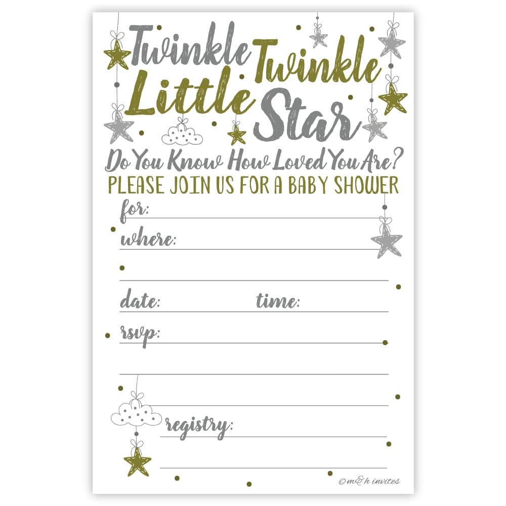 Twinkle Twinkle Little Star Baby Shower Invitations (20 Count) With Envelopes