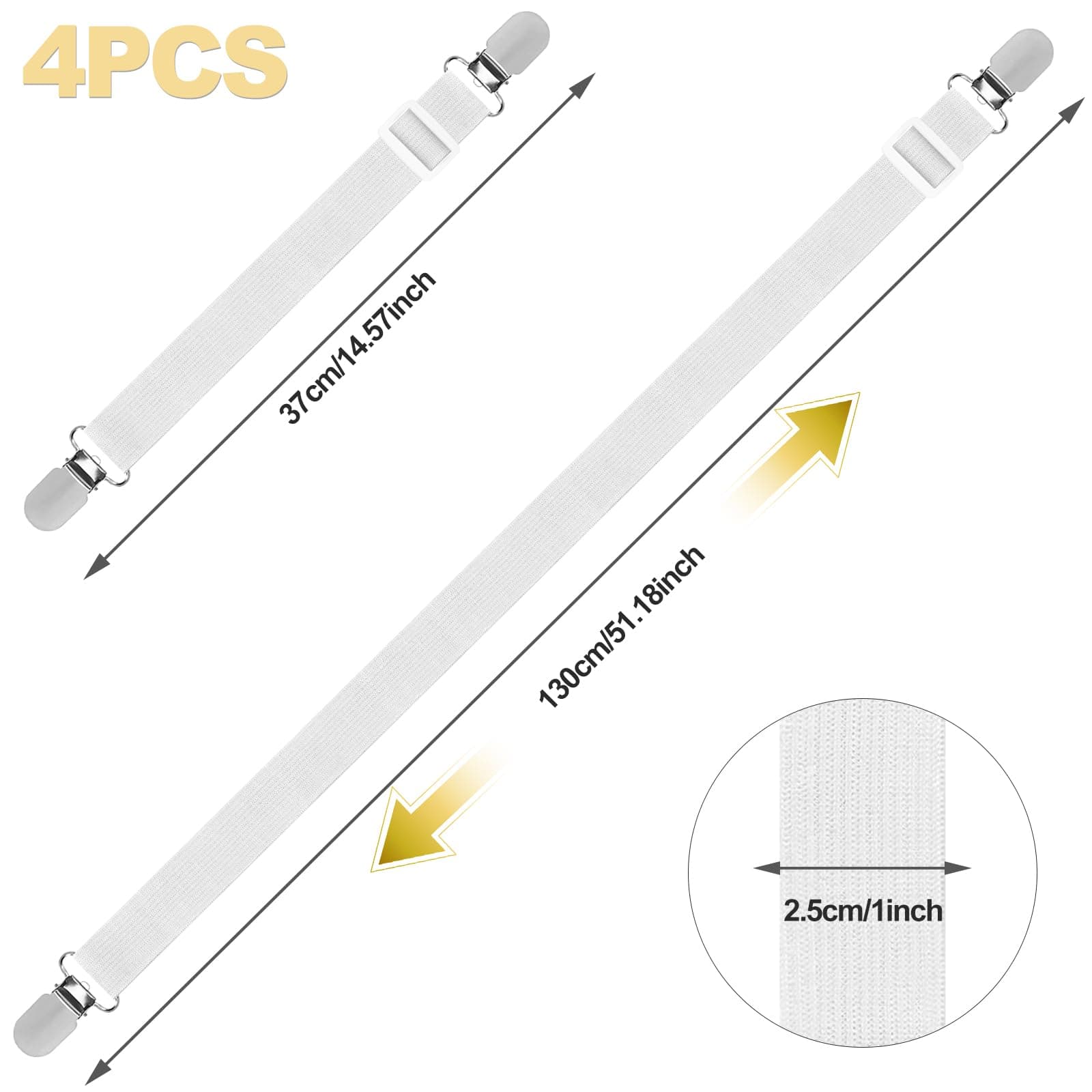 Quelcc Bed Sheet Clips, 4PCS Adjustable Bed Sheet Straps, Elastic Sheet Straps Suspenders Clips for Bedding, Fitted Bed Sheet Grippers to Keep Your Sheets in Place