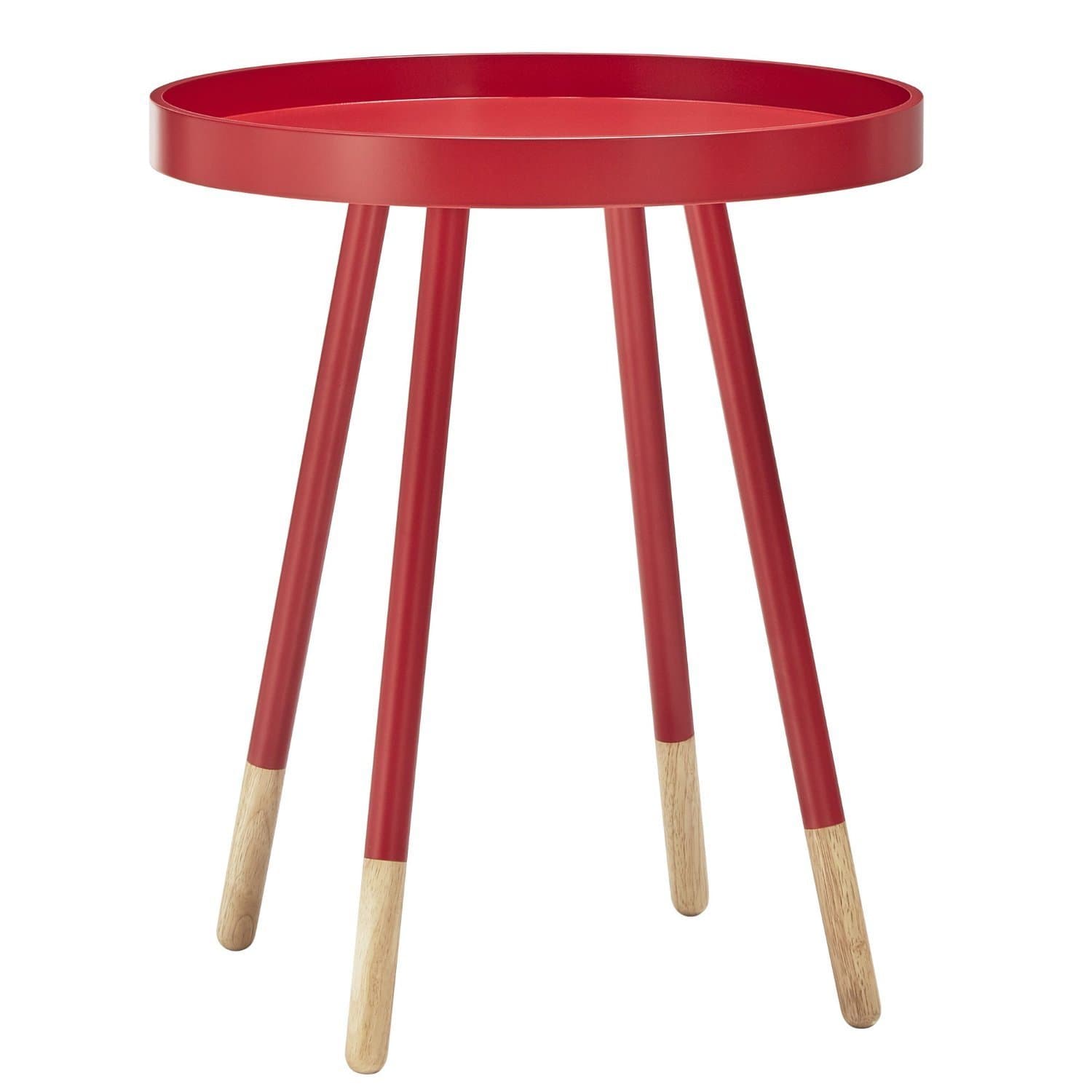Casual Contemporary Modern Paint Dipped Round Spindle Tray Top Side Accent Table, Multiple Colors (Samba Red)