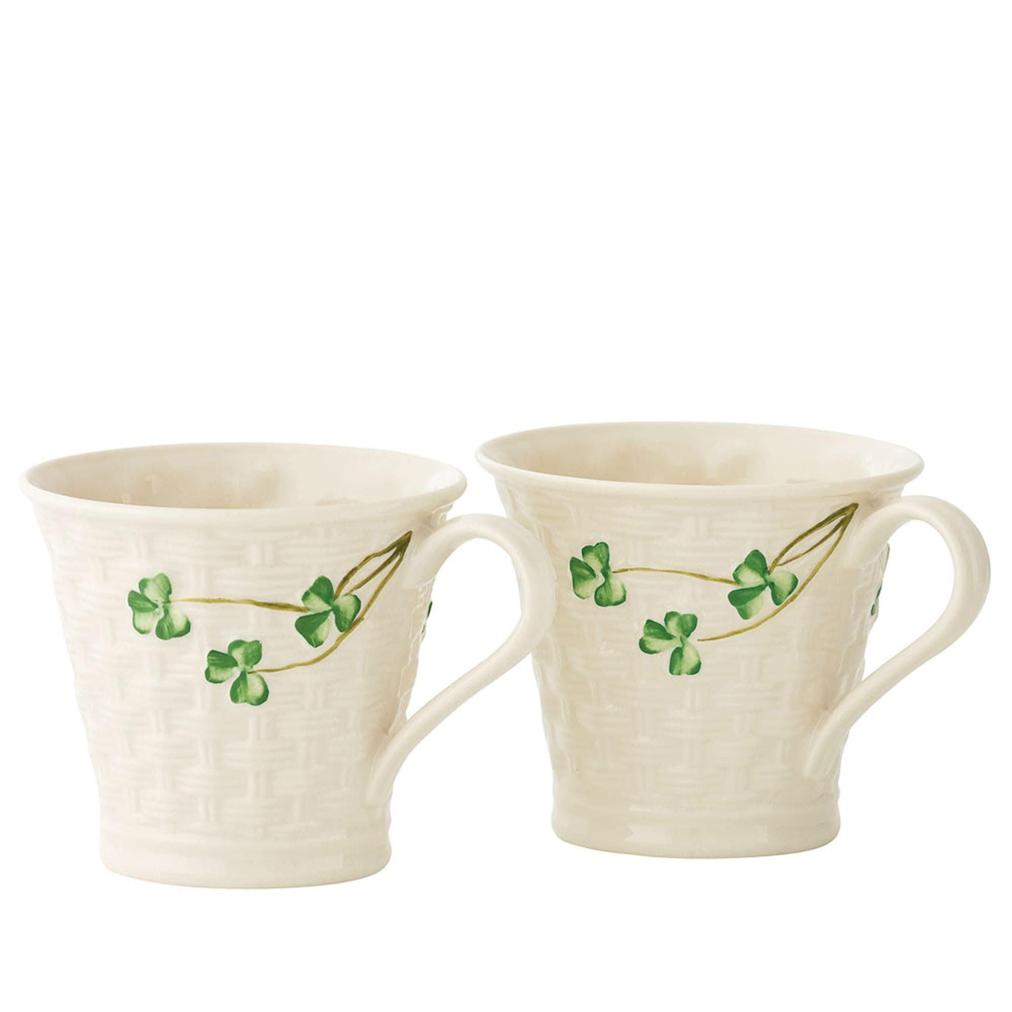Belleek Shamrock Set of Two Mugs, 8 oz each